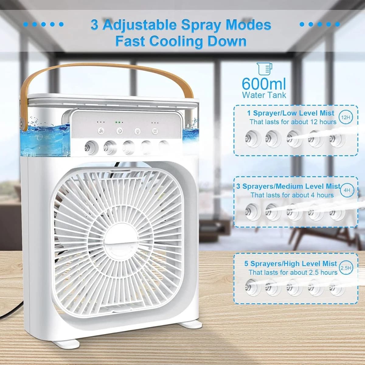 Domácí přenosný ventilátor 3 v 1 se zvlhčovačem vzduchu - náhled 5