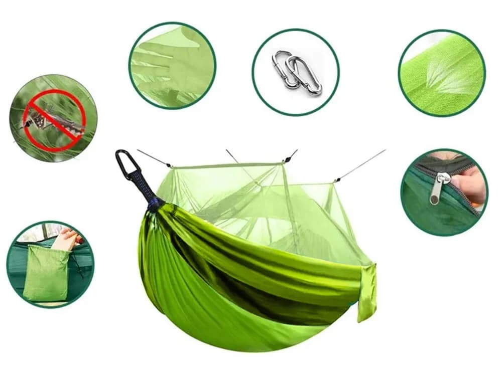 Zaparkorun Outdoorová hamaka - houpací síť se síťkou proti hmyzu - olivová - náhled 4