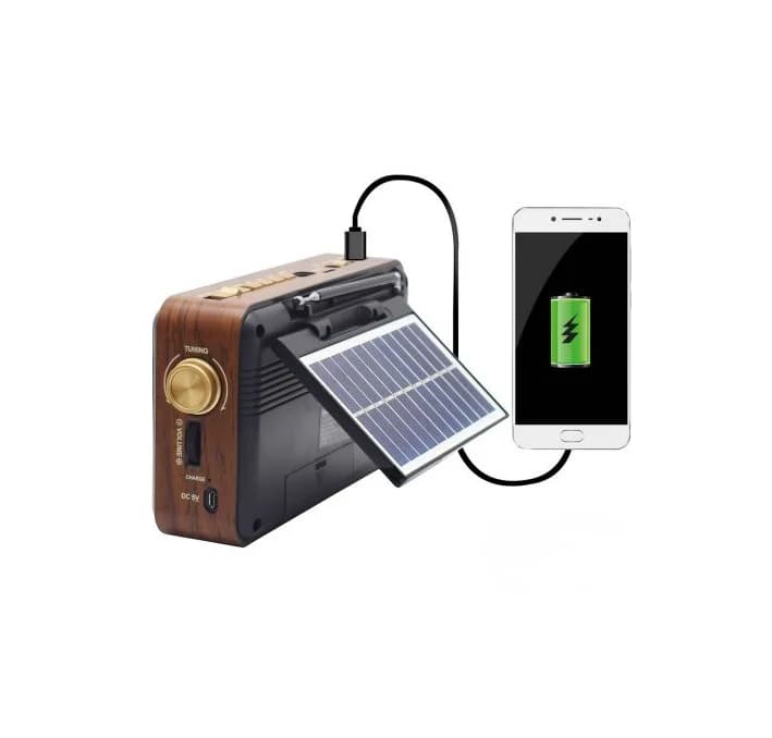 Solární retro rádio s USB, TF slotem, LED lampičkou - CMiK MK-193BT - Olivové - náhled 2