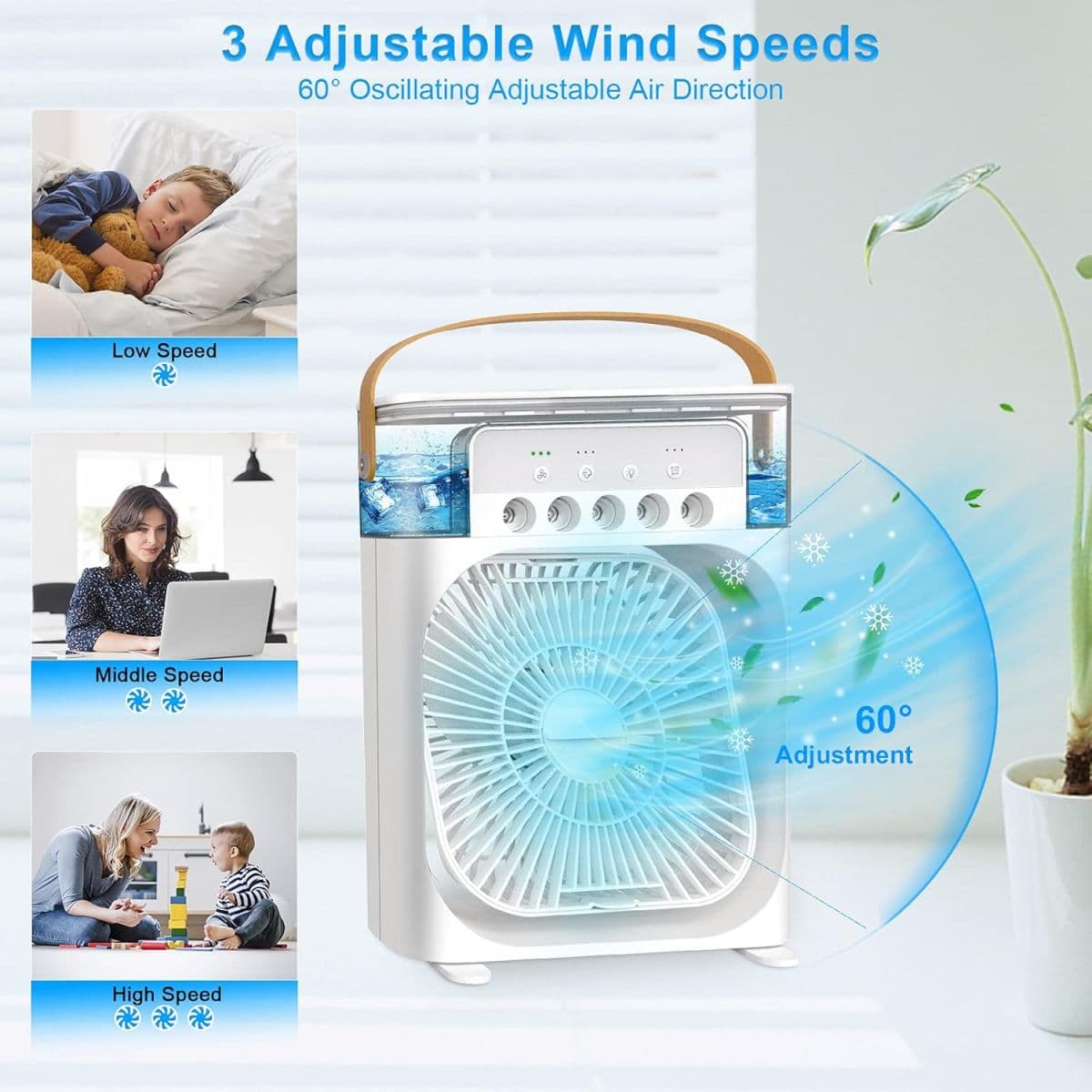 Domácí přenosný ventilátor 3 v 1 se zvlhčovačem vzduchu - náhled 4