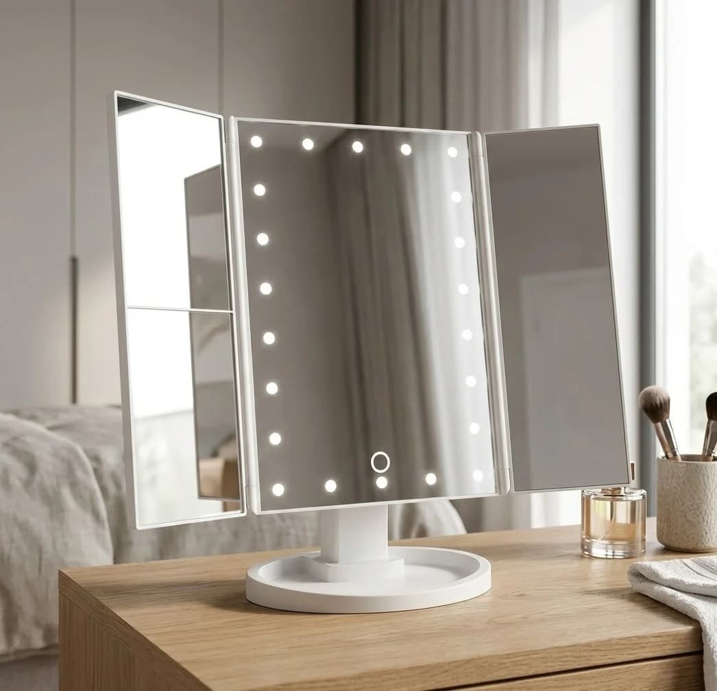 VERK Zrcátko třípanelové s LED Dot osvětlením - bílé - náhled 4