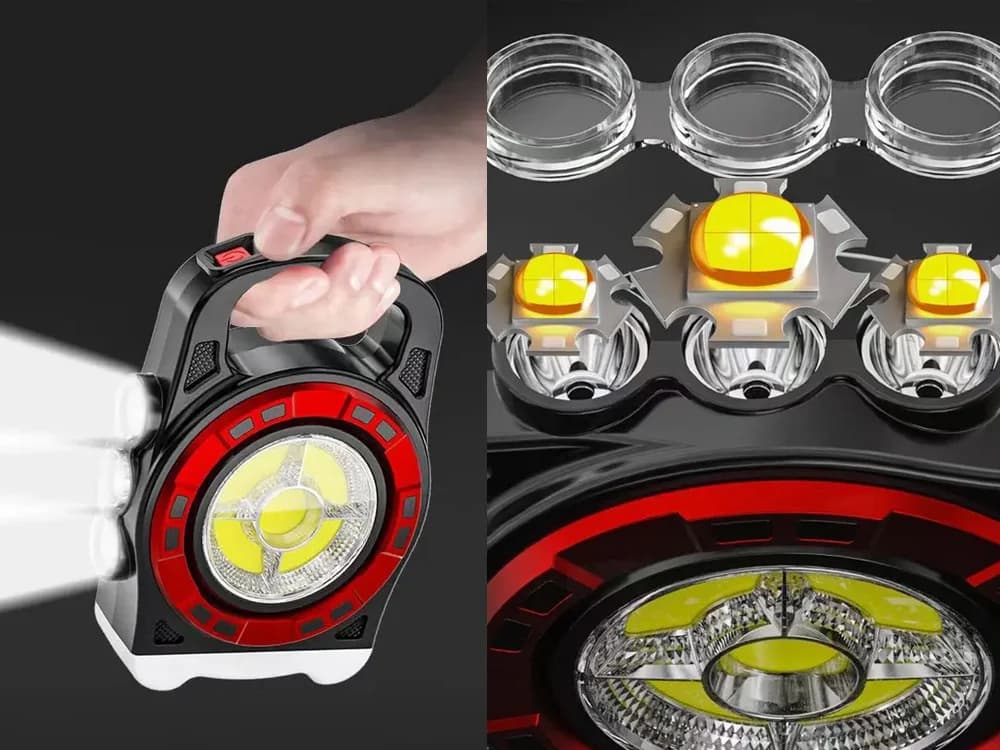 VERK Přenosná dobíjecí solární LED svítilna HB-6678C s funkcí powerbanky - červená - náhled 2