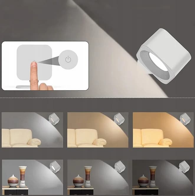 Bezdrátová magnetická LED lampička nad postel - bílá - náhled 3