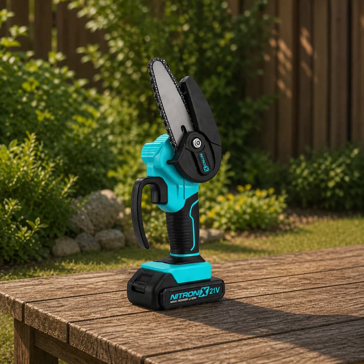Akumulátorová ruční mini pilka NITRONIX 4792 + 2x baterie + 2x lišta + 2x řetěz - náhled 2