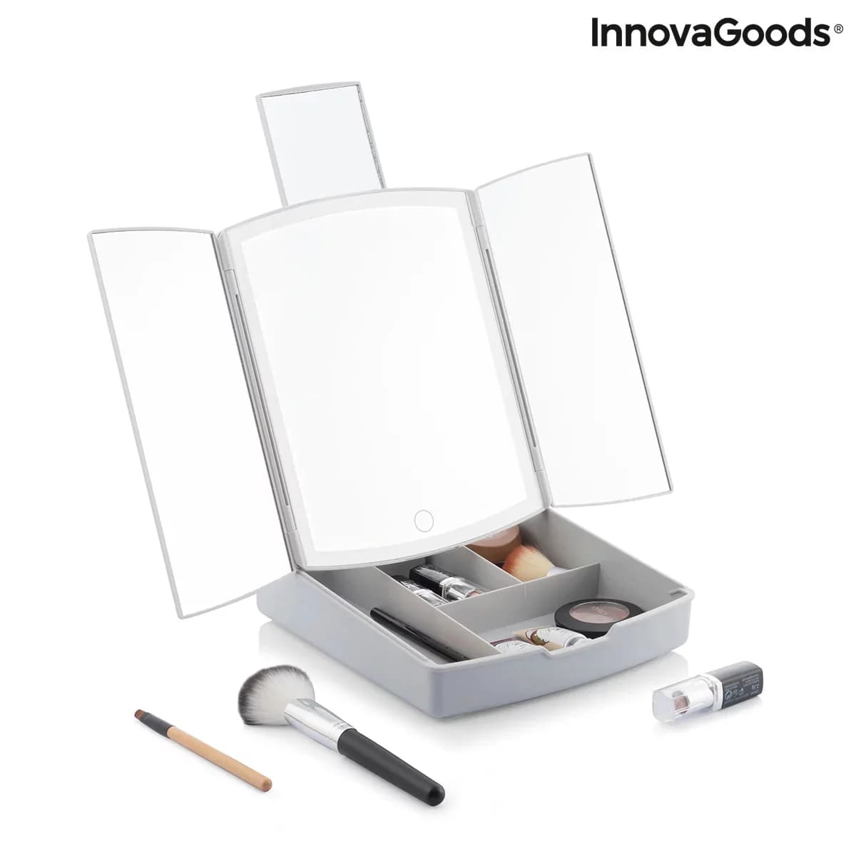Skládací zrcátko s LED světlem 3 v 1 s organizérem make-upu Panomir - InnovaGoods - náhled 4