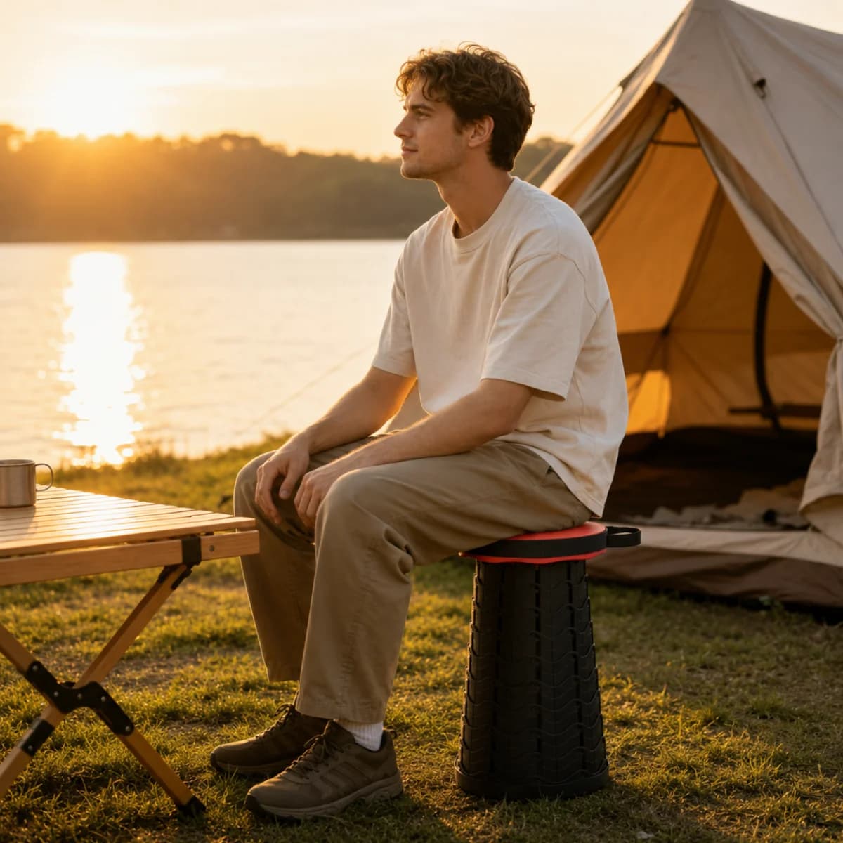 Zaparkorun Přenosný outdoorový taburet - červený - náhled 4