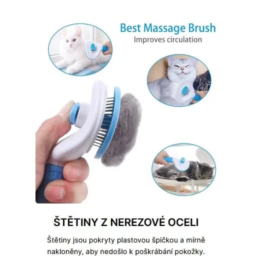 Zaparkorun Inovativní kartáč na vyčesávání srsti PETBRUSHY - modrý - náhled 2