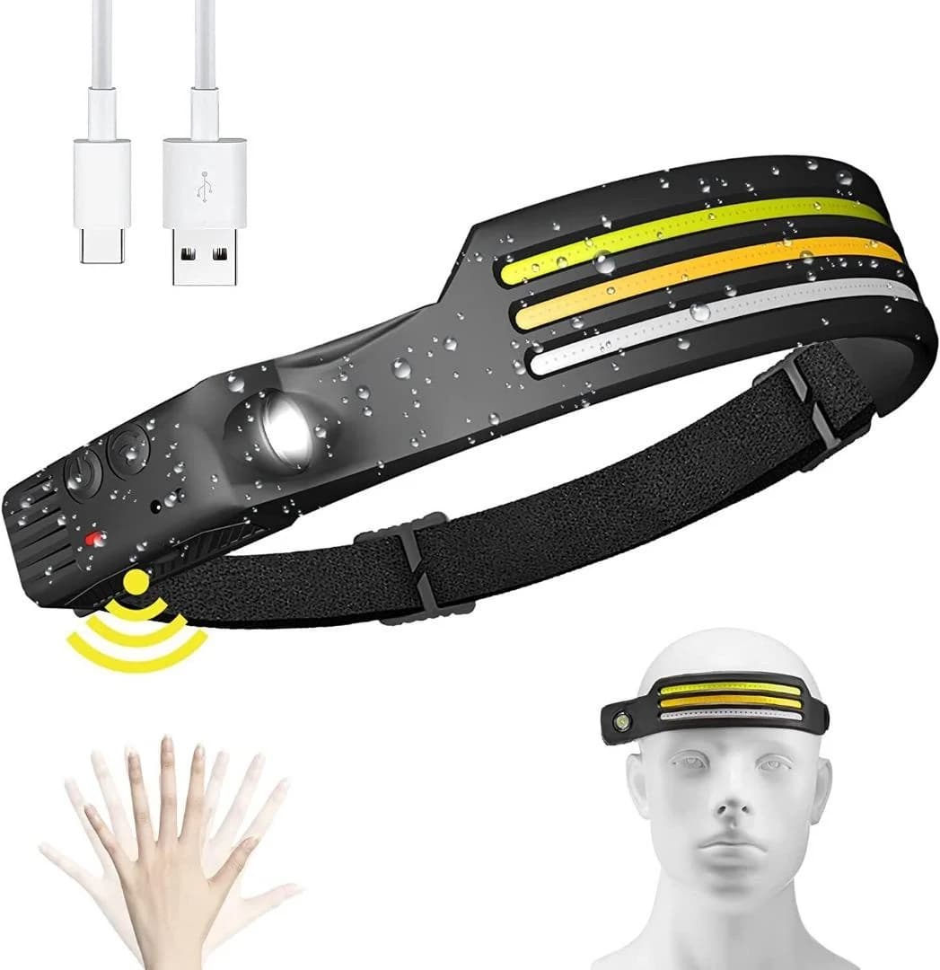 Indukční COB LED čelovka s vestavěnou baterií a USB nabíjením - náhled 2