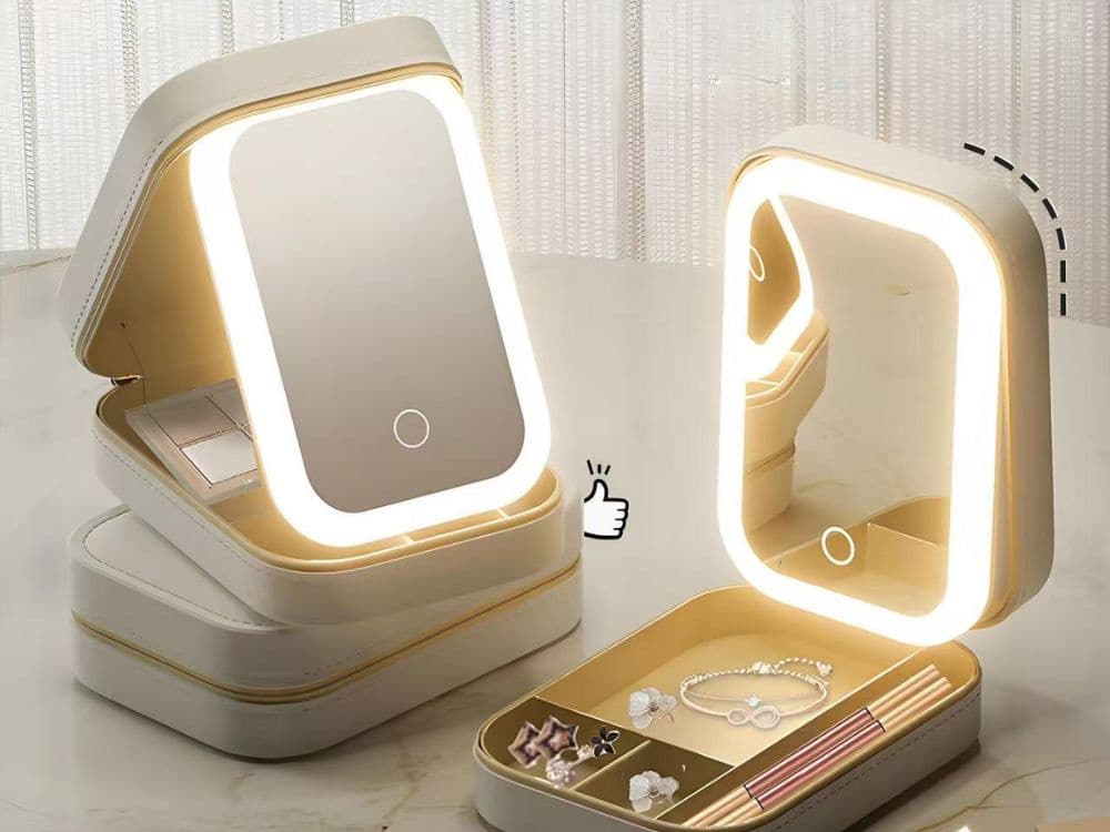 Cestovní organizér na kosmetiku s vestavěným LED zrcadlem a USB nabíjením VERK - zelený - náhled 2