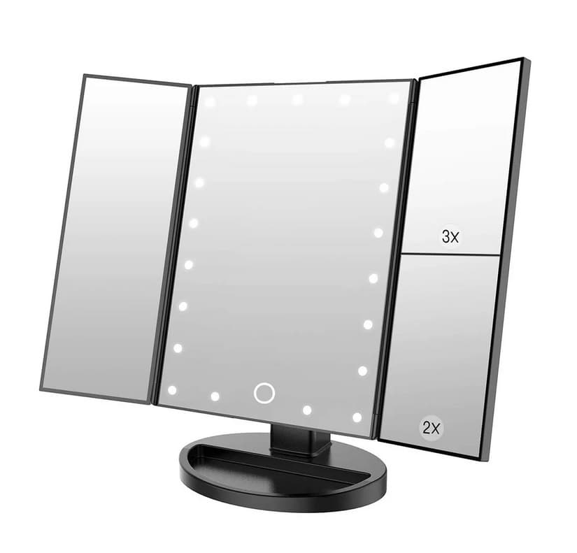 Zrcátko třípanelové s LED Dot osvětlením - černé - náhled 2