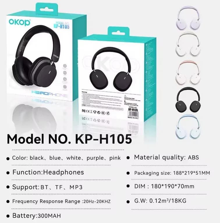 Bezdrátová Bluetooth sluchátka - OKOP KP‑H105 - bílá - náhled 5