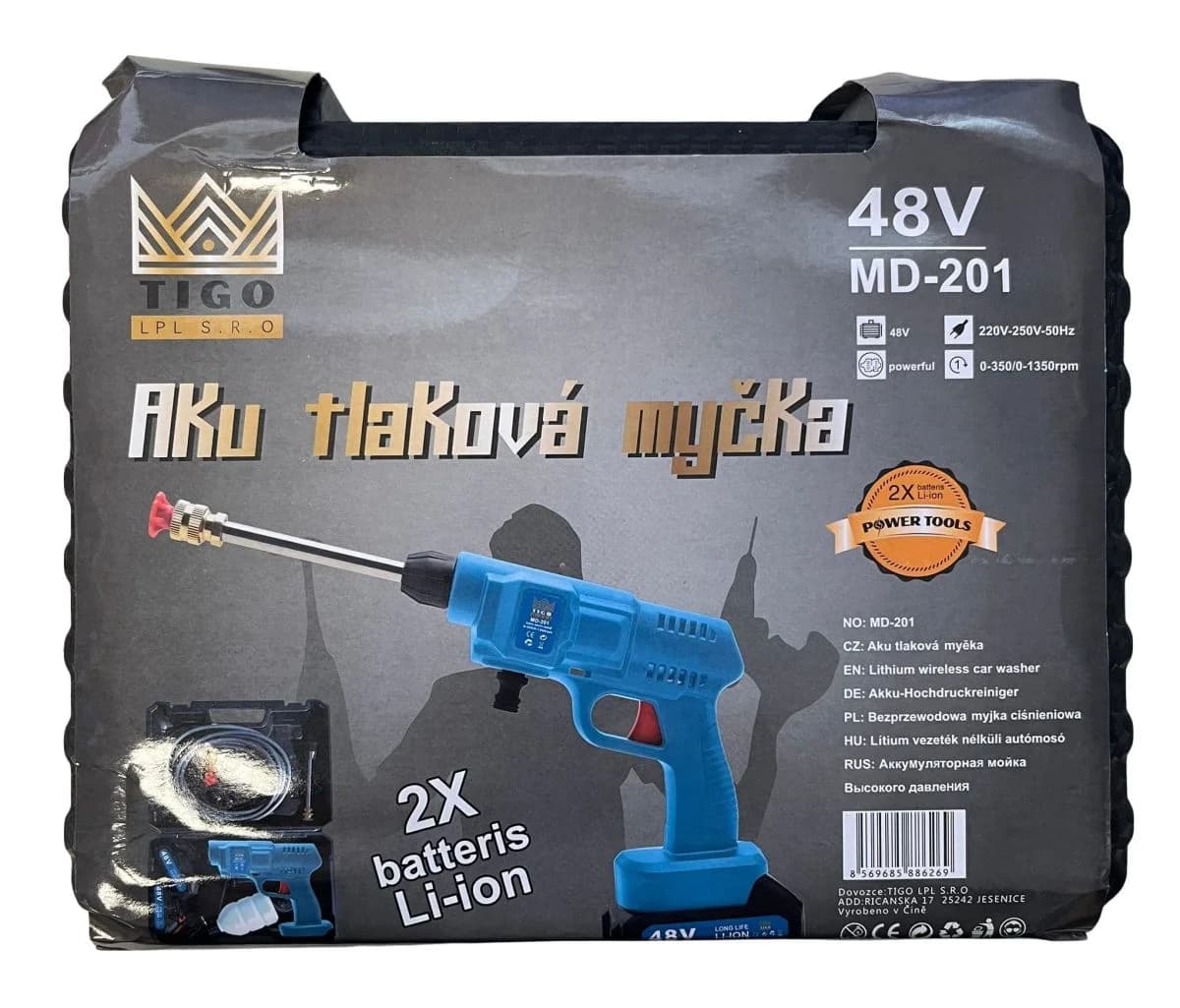 Aku ruční vysokotlaký čistič TIGO MD-201 + 2x baterie + praktický kufřík + příslušenství - náhled 5