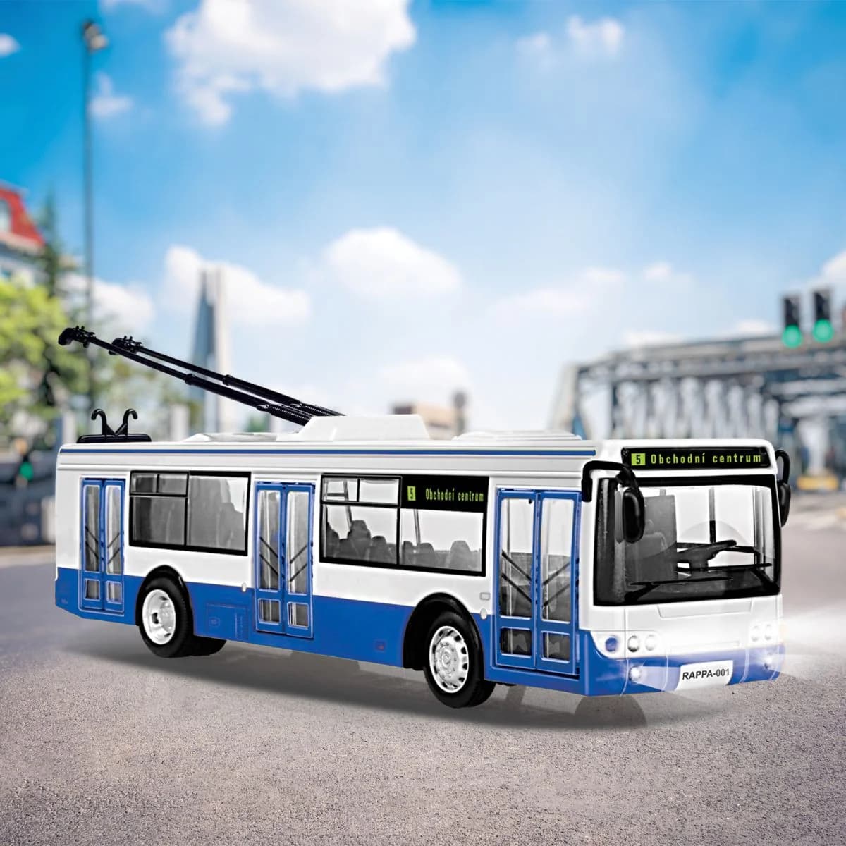 RAPPA Trolejbus který hlásí zastávky česky - 28 cm - modrý - náhled 4