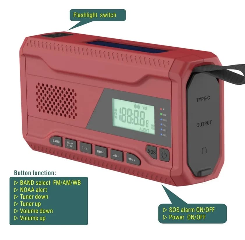 RETOO Přenosné rádio s powerbankou a dynamem - WR-6 - náhled 3