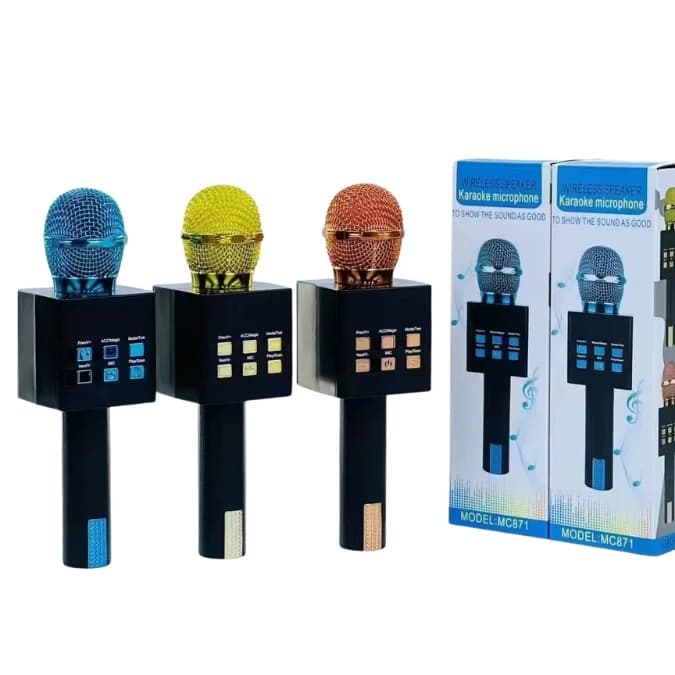 Bezdrátový Bluetooth karaoke mikrofon MC871 3v1 - modrý - náhled 4