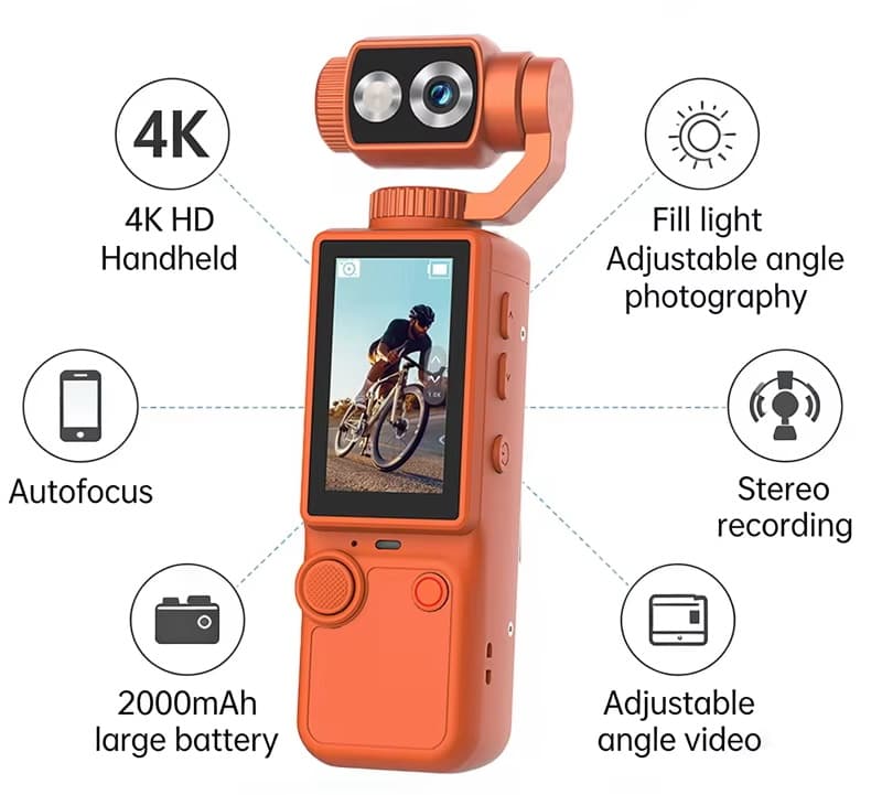 Ruční vlogovací kamera OZCT Q8 se stabilizátorem - oranžová - náhled 3