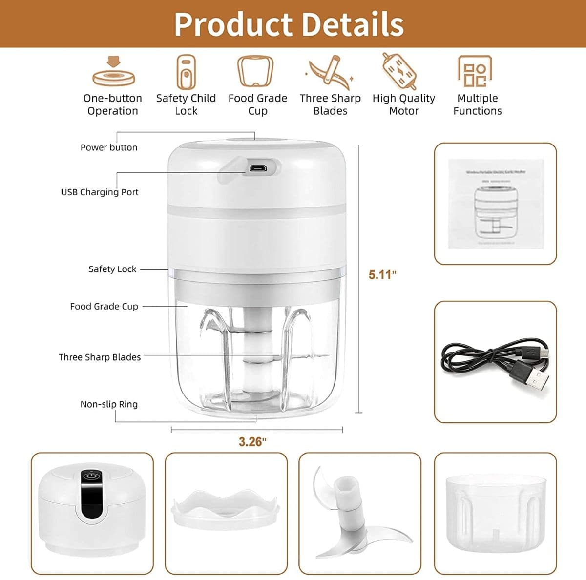 Inteligentní akumulátorový elektrický sekáček - 250 ml - náhled 2