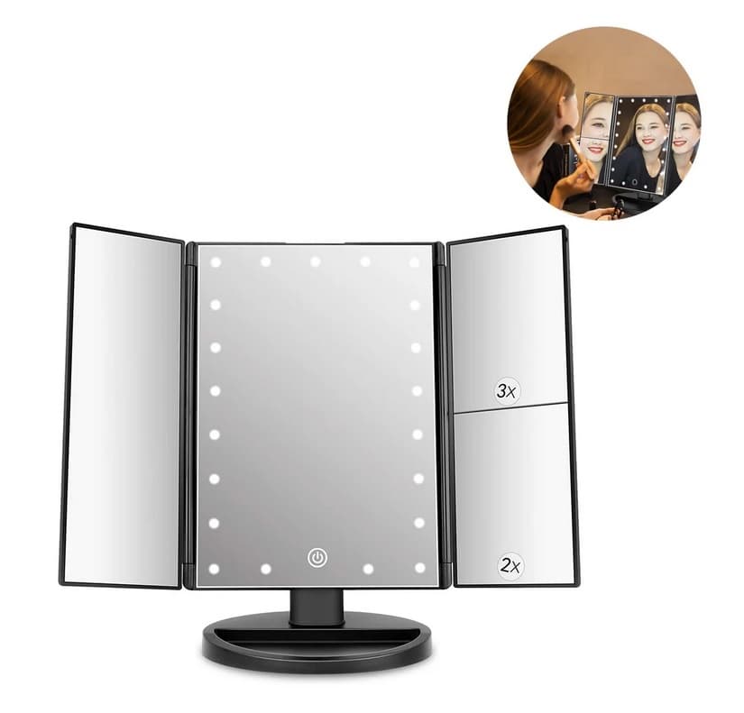 Zrcátko třípanelové s LED Dot osvětlením - černé - náhled 3