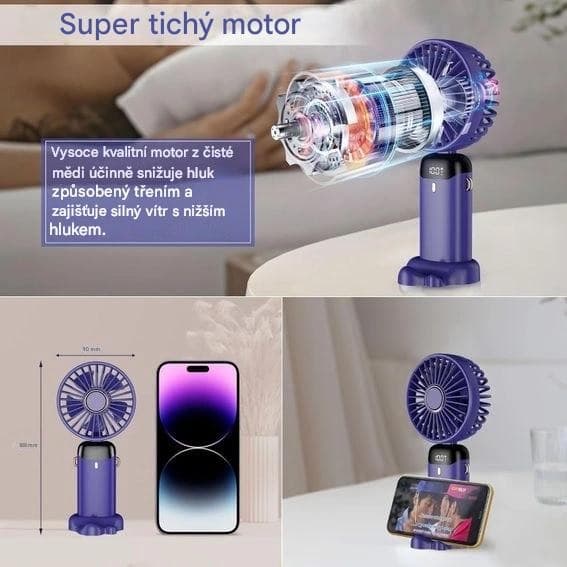 Skládací multifunkční ventilátor s LED displejem Z9 - bílý - náhled 4