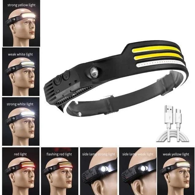 Indukční COB LED čelovka s vestavěnou baterií a USB nabíjením - náhled 5