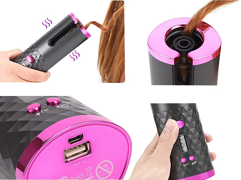 Automatická rotační kulma na vlasy s LCD displejem - VERK 15925 - šedá - náhled 5