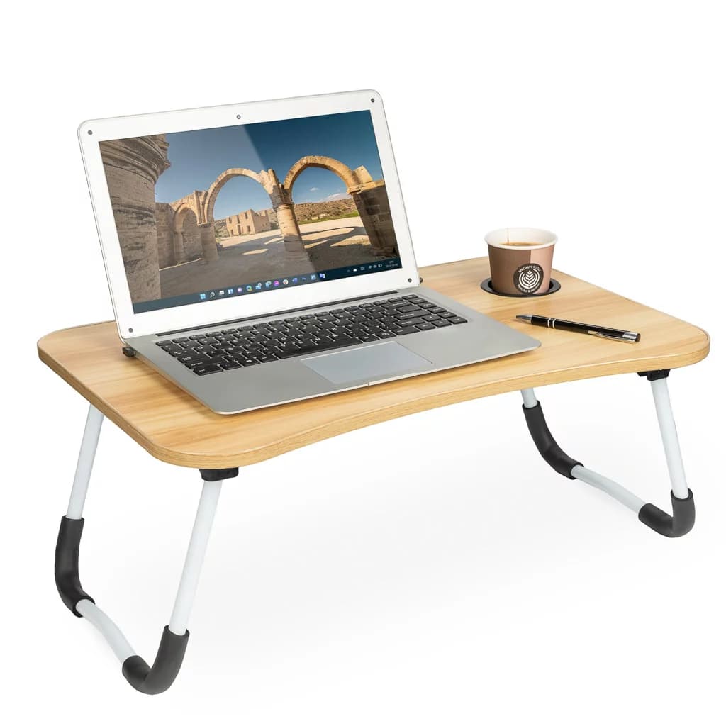 Zaparkorun Skládací stůl na laptop k posteli se stojanem - imitace dřeva - náhled 2