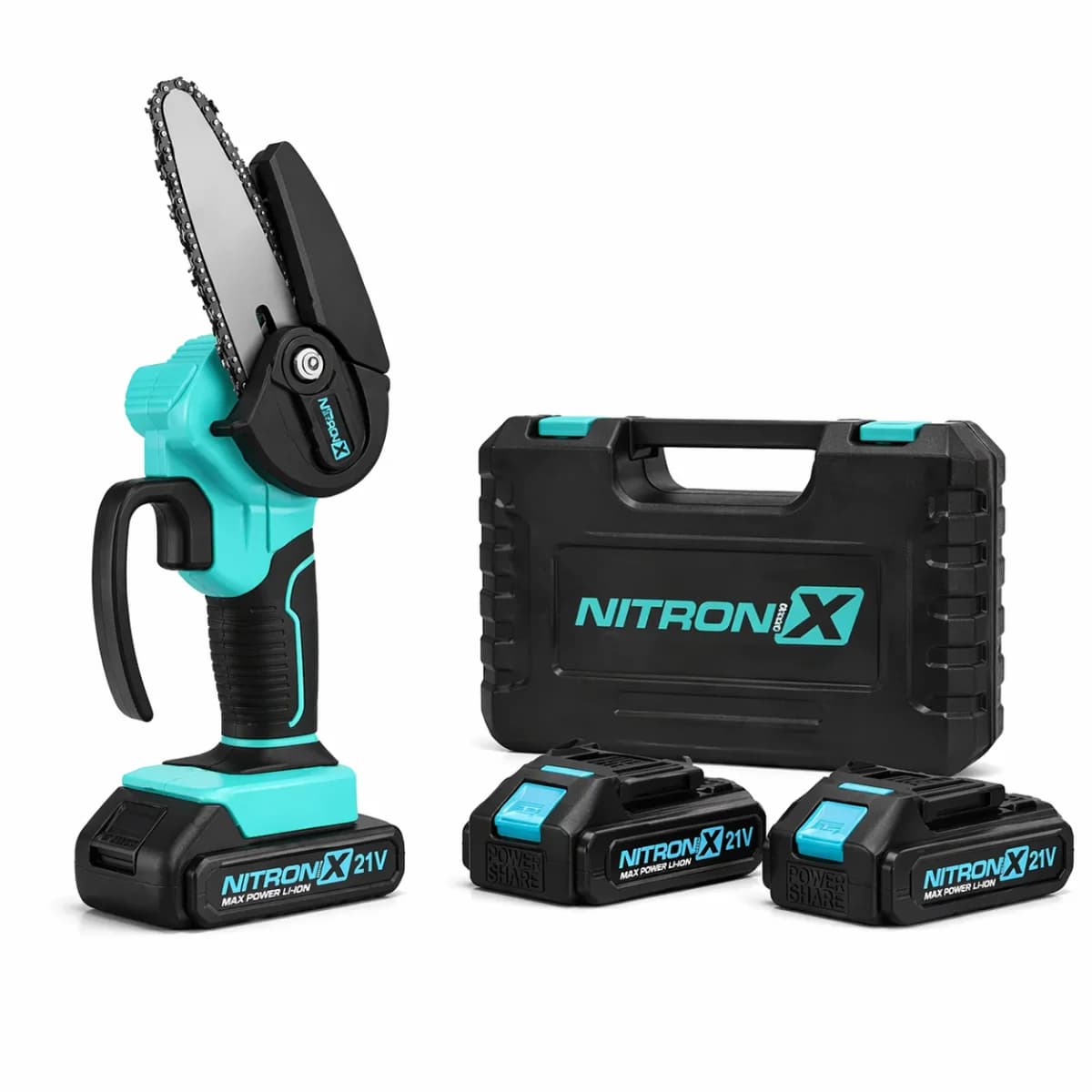 Akumulátorová ruční mini pilka NITRONIX 4792 + 2x baterie + 2x lišta + 2x řetěz - náhled 3