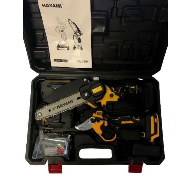 HAYAMI Aku zahradnické nůžky a pilka Hayami HA-1004 + 2x baterie 21 V + praktický kufr + příslušenství - náhled 3