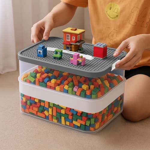 KRUZZEL Box na stavebnici se 3 úrovněmi - organizér na hračky - Kruzzel - náhled 4