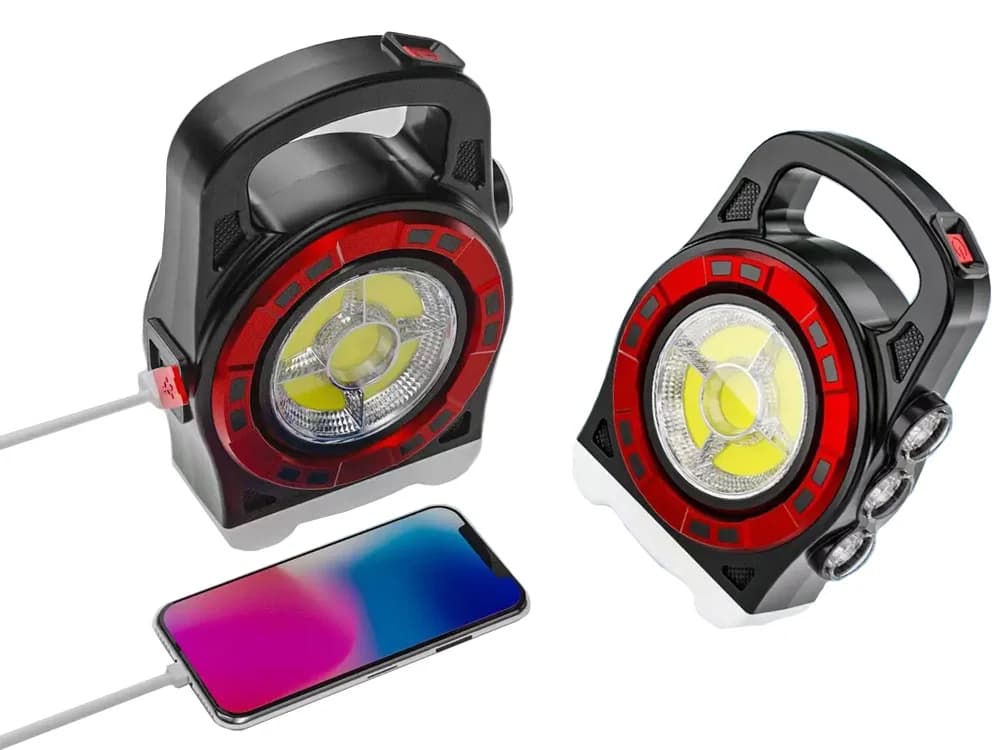 VERK Přenosná dobíjecí solární LED svítilna HB-6678C s funkcí powerbanky - červená - náhled 3