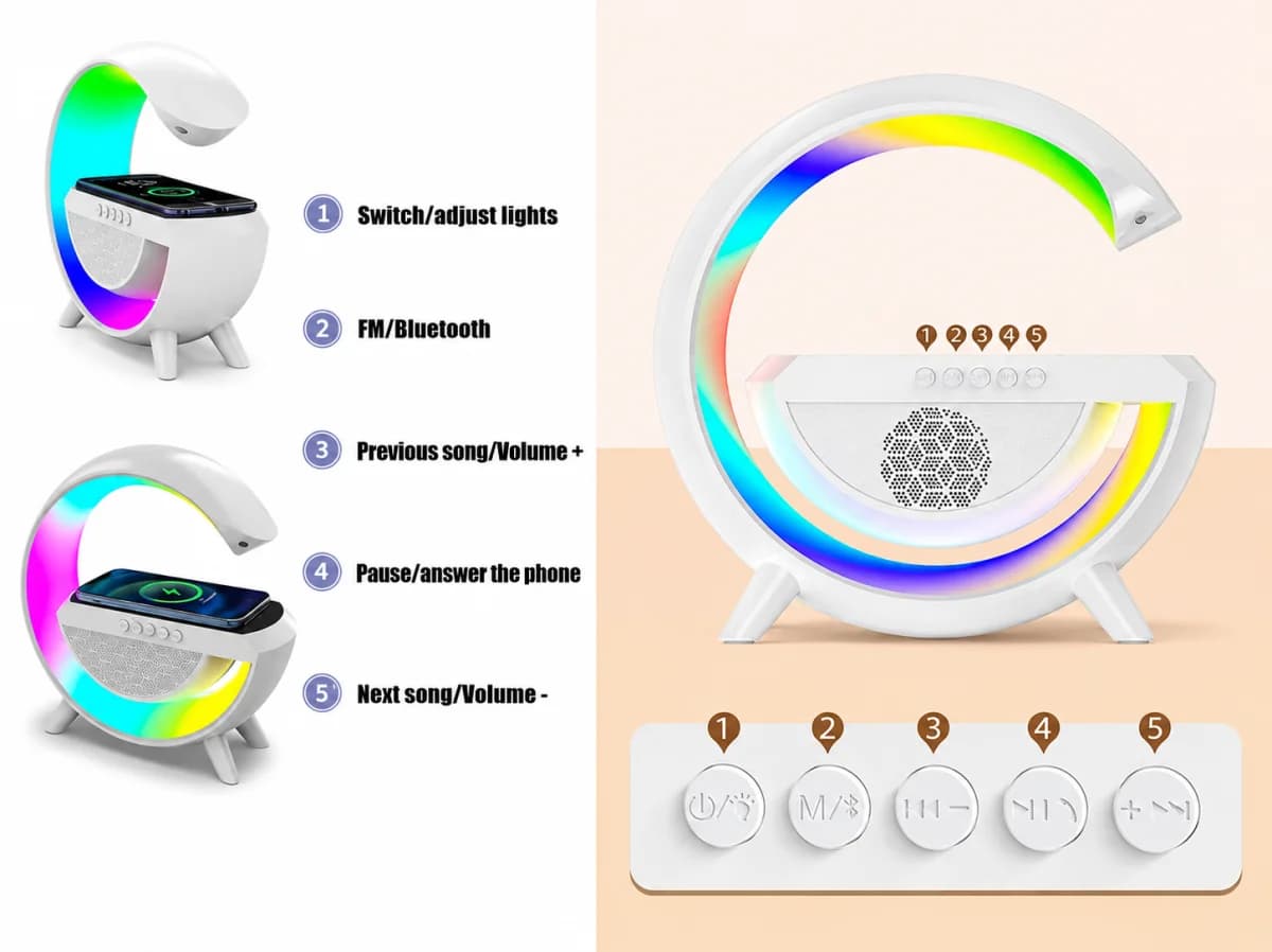 Zaparkorun Bluetooth reproduktor s LED lampou a bezdrátová nabíječka BT-2301 - náhled 5