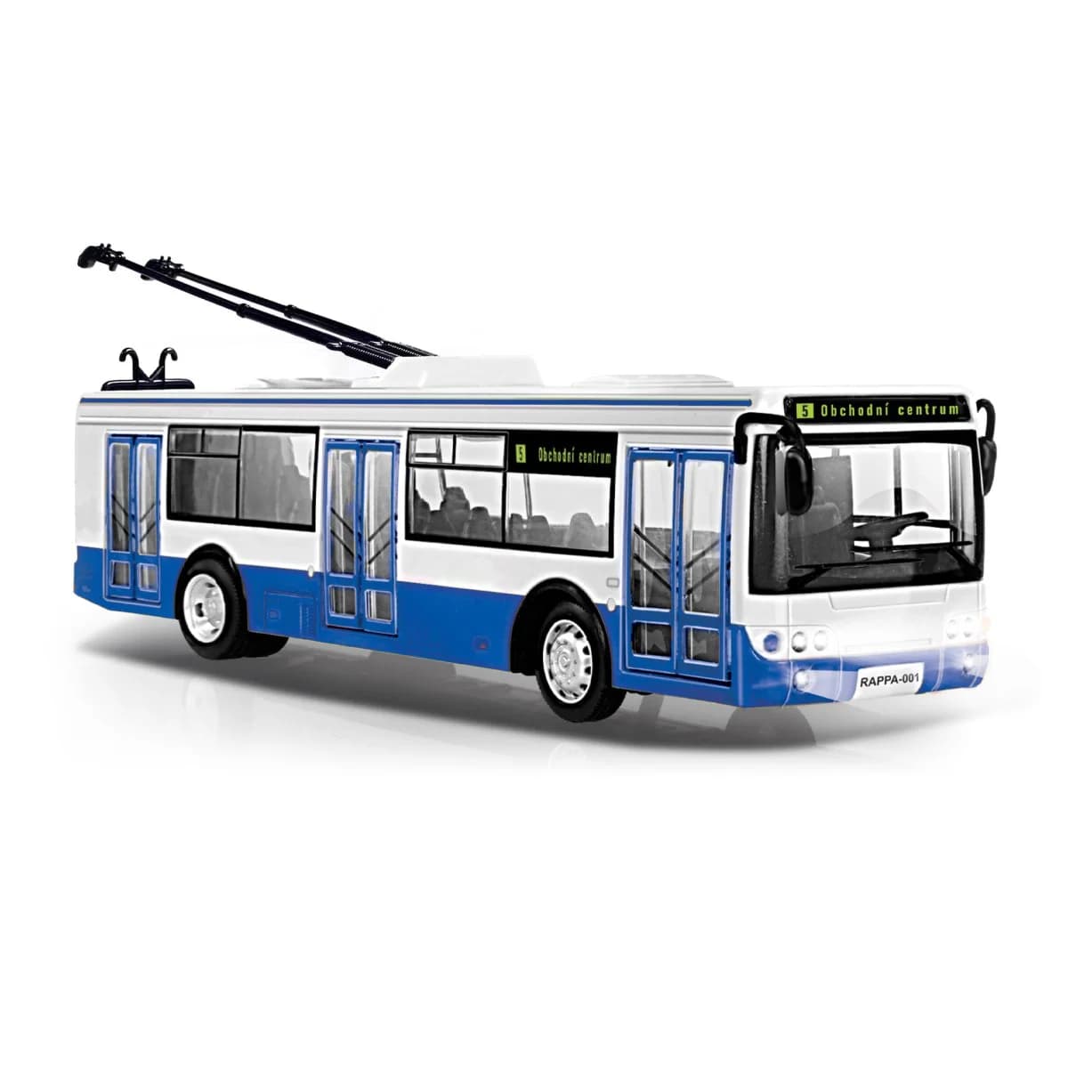RAPPA Trolejbus který hlásí zastávky česky - 28 cm - modrý