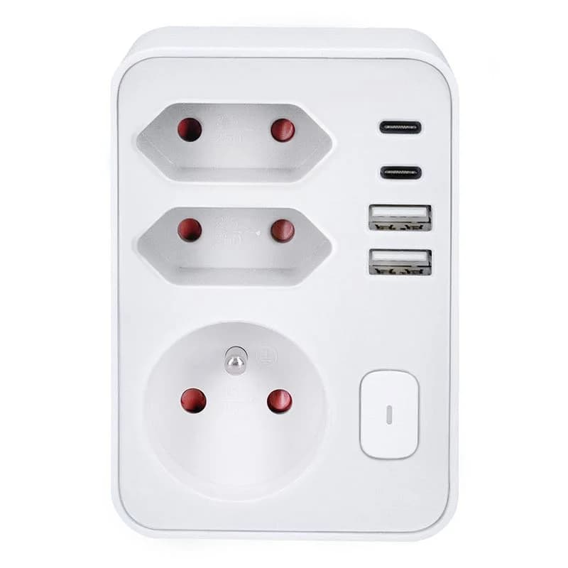 Rozbočka do zásůvky s rychlonabíječkou 20W PD - Solight - 1x 16A + 2x 2,5A - 2x USB A+C